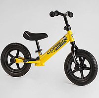 Велобіг беговел CORSO J-0010 сталева рама / колесо 12" EVA (ПІНА) / підставка для ніжок / ЖОВТИЙ