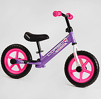 Велобіг беговел CORSO J-5602 сталева рама / колесо 12" EVA (ПІНА) / підставка для ніжок / ФІОЛЕТ для дівчинки