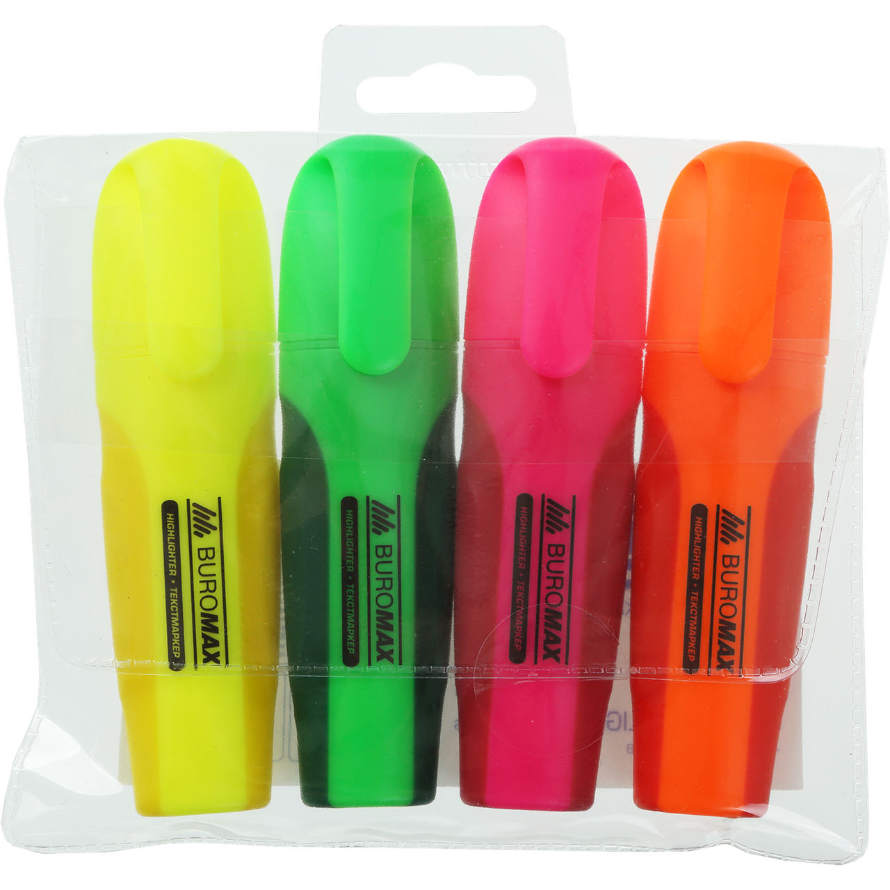 Набір з 4х текст-маркерів NEON (зел., рож., помар., жовт.), 2-4 мм, з гум.вставками, фото 1