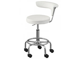 Стілець для майстра зі спинкою білий поворотний Стілець для лікаря стоматолога стільчик для косметолога мод.124