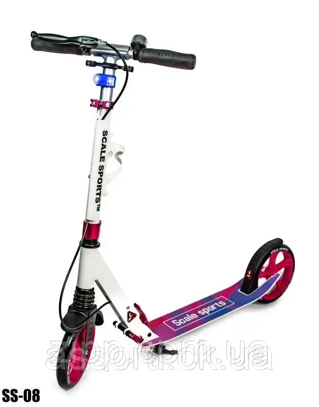 Двоколісний Самокат Scale Sports SS-08. Pink. Ручне гальмо! Led-ліхтарик!