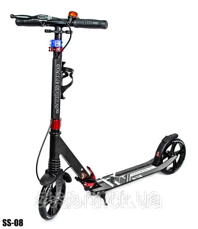 Двоколісний Самокат Scale Sports SS-08. Black. Ручне гальмо! Led-ліхтарик!