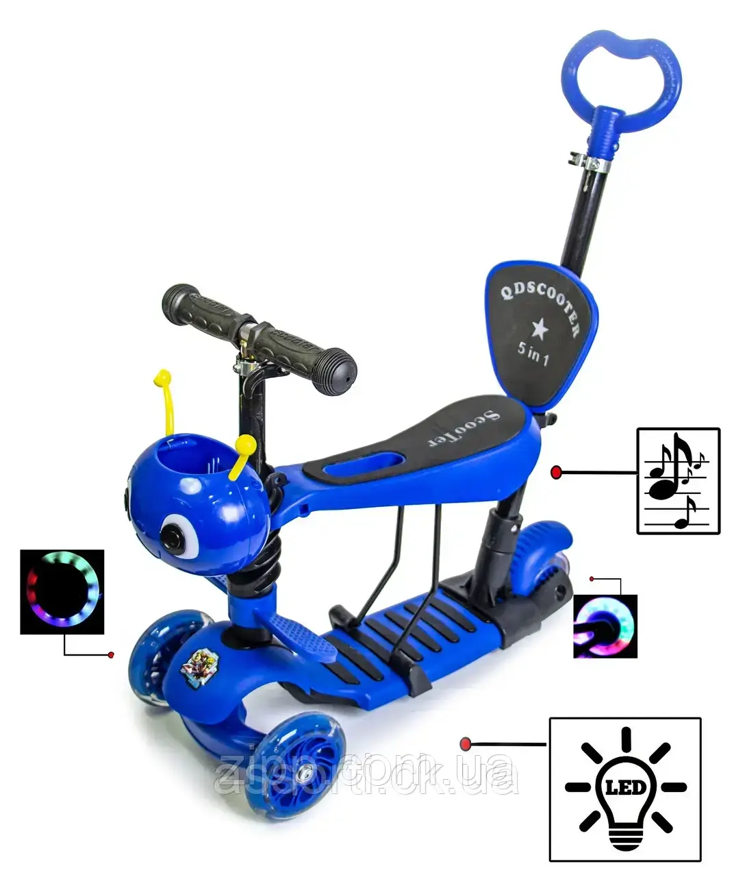 Самокат Scooter Бджілка 5in1 Blue зі світлом і музикою