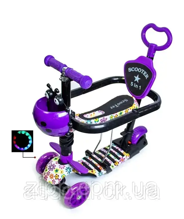 Самокат 5in1 Божа корівка Violet Flowers з бортиком