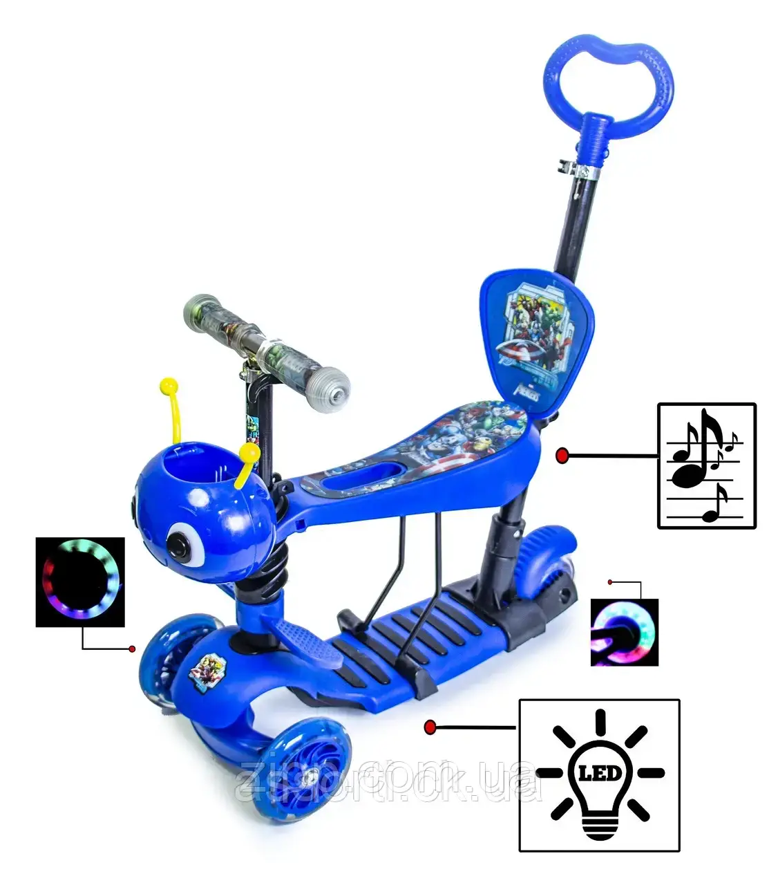 Самокат Scooter Бджілка 5in1 Герої Blue зі світлом і музикою