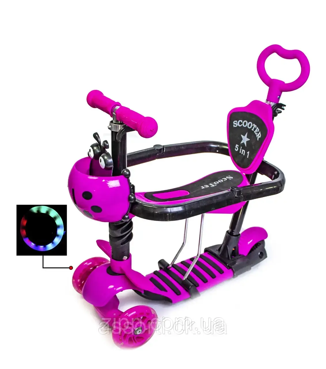 Самокат 5in1 "Божа корівка" Pink з бортиком.