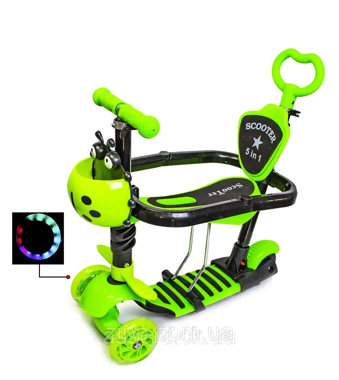 Самокат 5in1 "Божа корівка" Green з бортиком.