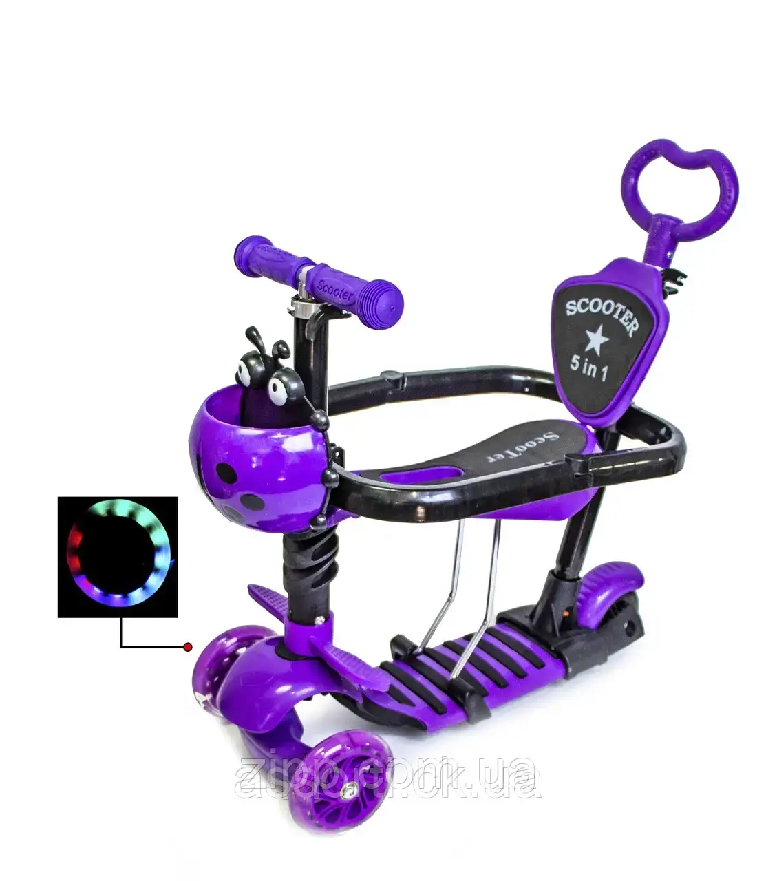 Самокат 5in1 "Божа корівка" Violet з бортиком.