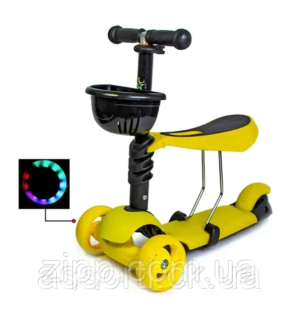 Самокат Scooter Smart 3in1 Жовтий колір (Смарт-колеса)