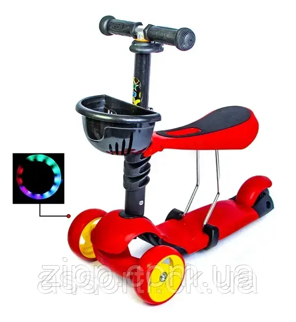 Самокат Scooter Smart 3in1 Червоний колір (Смарт-колеса)