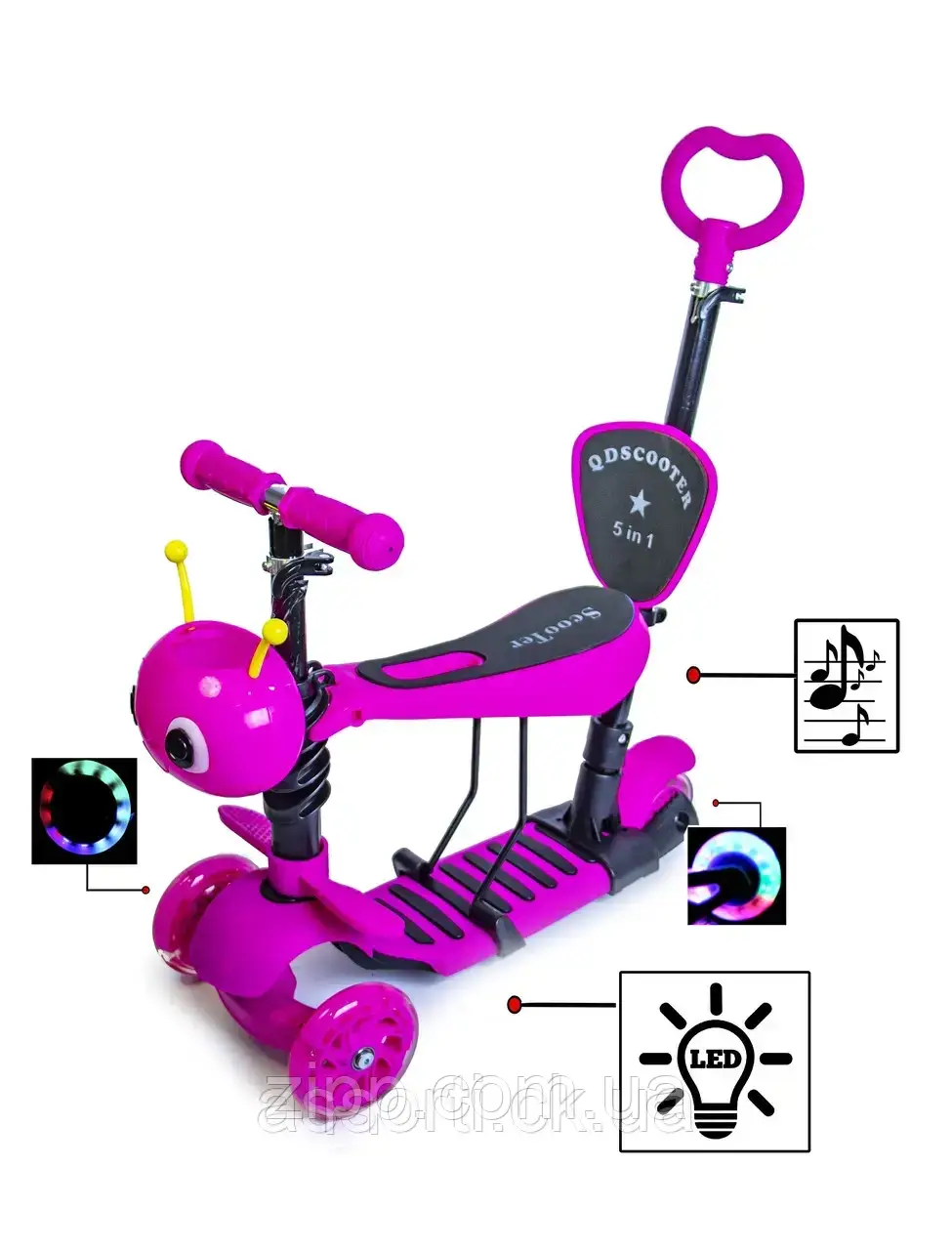 Самокат Scooter "Бджілка" 5in1 Pink зі світлом і музикою