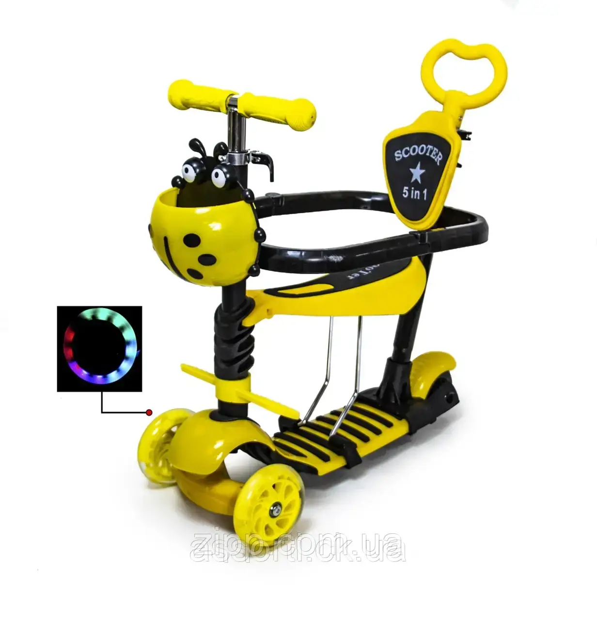 Самокат 5in1 "Божа корівка" Yellow з бортиком