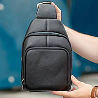 Чоловіча сумка-слінг з натуральної шкіри Tiding Bag TD-2447 чорна-V