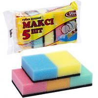 Від 6 шт. Губка для миття посуду "Максі" 5штук, 8,5*6*3 см  купити дешево оптом в інтернет-магазині