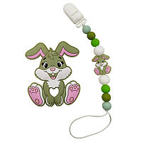 Детский силиконовый прорезыватель грызунок, игрушка для зубов, держатель для пустышки (Зеленый)