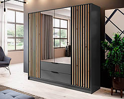 Шаф з дзеркалом Nelly 4D ДСП ламінована, МДФ ламінований, графіт / дуб Артизан, сірий, сірий