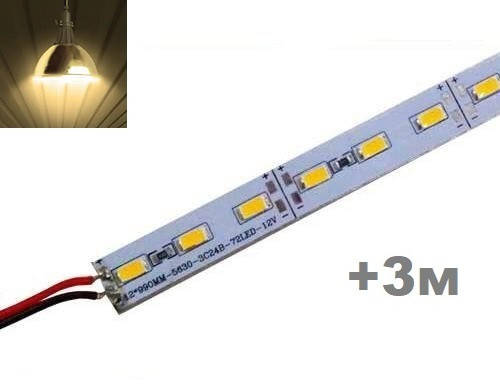 LED линейка 12В 18Вт 5730 72led теплый + скотч 3М (ID#594869494), цена ...