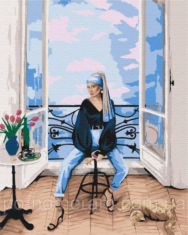 Розмальовка по номерах BrushMe Сучасна дівчина з перловою сережкою (BS52762) 40 х 50 см, фото 1