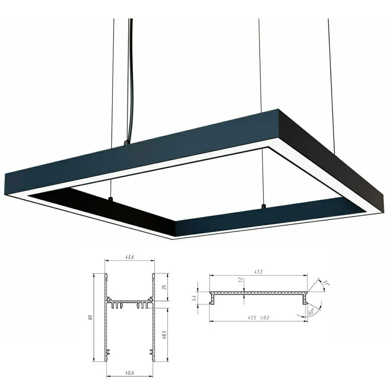 Світильник з Алюмінієвого LED Профіля 200W "Квадрат" 2х2м