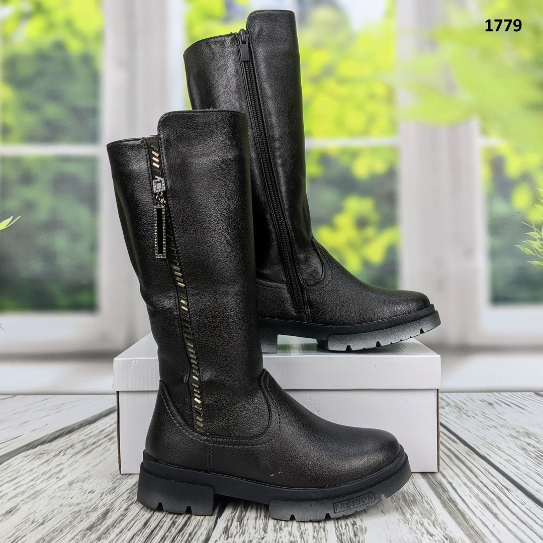 Чоботи дитячі високі для дівчинки зимові M.L.V чорного кольору