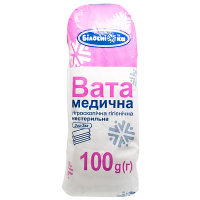 Вата медична нестерильна 100 г ЗІГ-ЗАГ