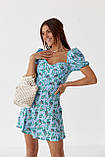 Коротке літнє плаття з квітковим принтом hot fashion — блакитний колір, L (є розміри), фото 2
