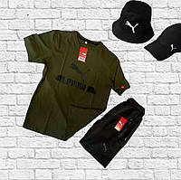 Чоловічий літній комплект Puma хакі (футболка+шорти) StremovskiyShoes