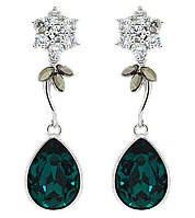 Серьги Xuping Родий с кристаллами Swarovski пусеты "Кристальные цветочки с кристаллом Emerald"