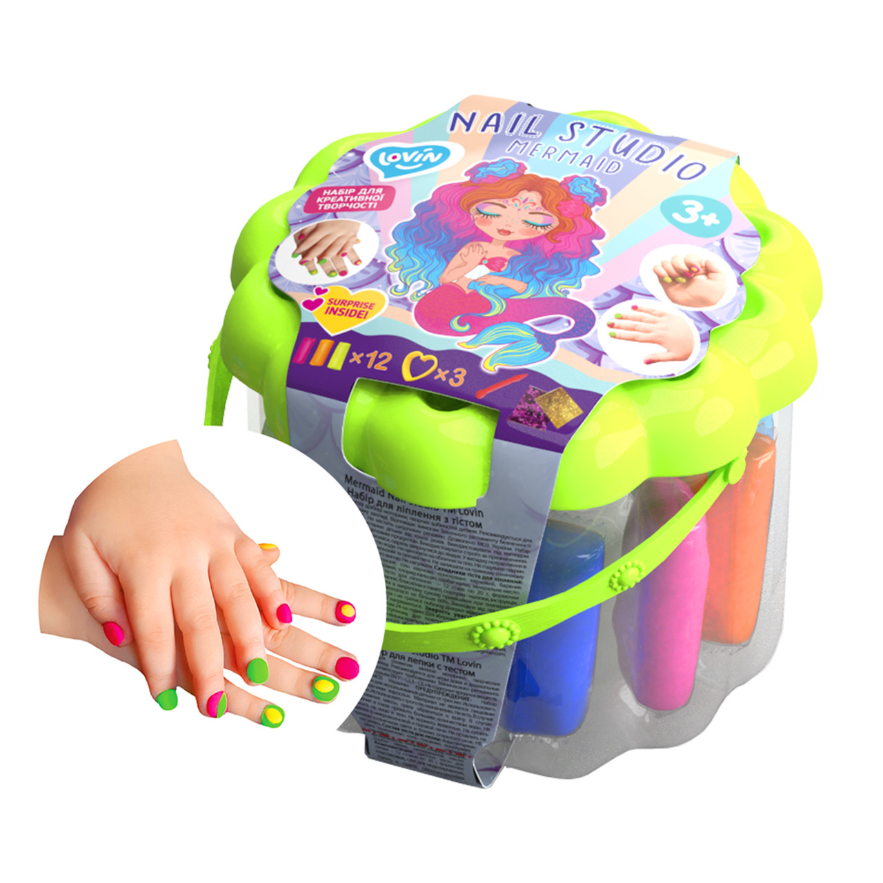 Набір для ліплення з тістом Mermaid Nail studio ТМ Lovin 41150 у відерці наліпки манікюр блискітки пластилін Ловін, фото 1
