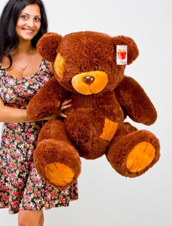 Плюшевий коричневий ведмедик 80 см, Брендові гарні пухнасті ведмеді — м'які іграшки для дівчат у подарунок