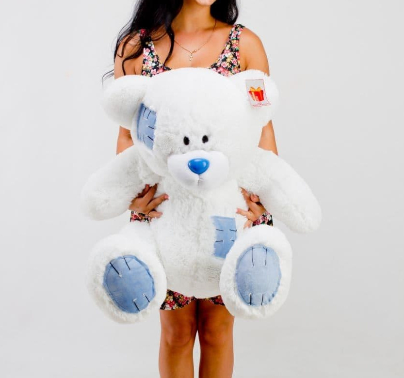 Пухнастий білий ведмідь у подарунок, Ведмедики до 80 см плюшеві білі — м'які іграшки для дівчат у подарунок