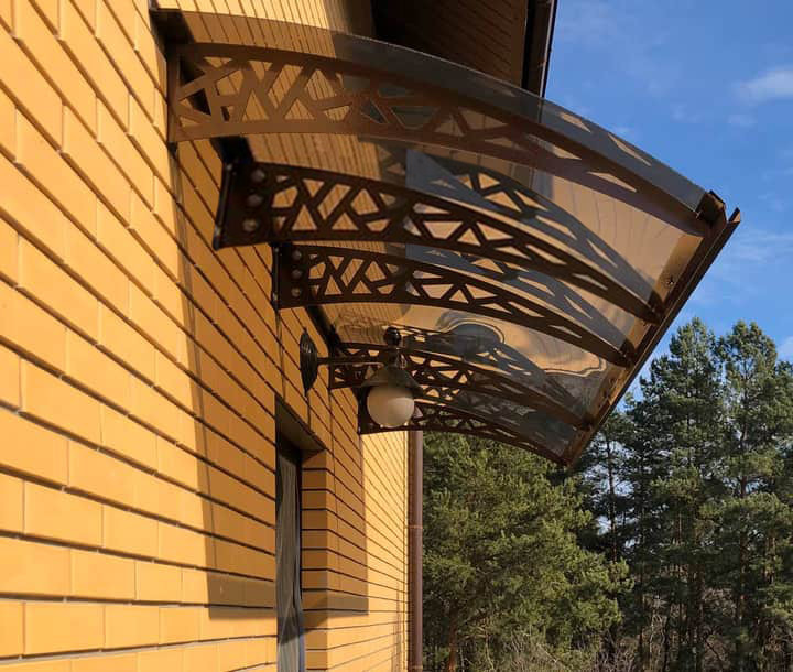 Готовий збірний навіс (дашок) над дверима Dash'Ok 4,05x1.5 м Hi-tech, мідь антик, моноліт 3 мм, бронзовий, фото 1