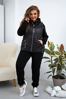 Теплий жіночий спортивний костюм-трійка з тринитки на флісі (Батал)