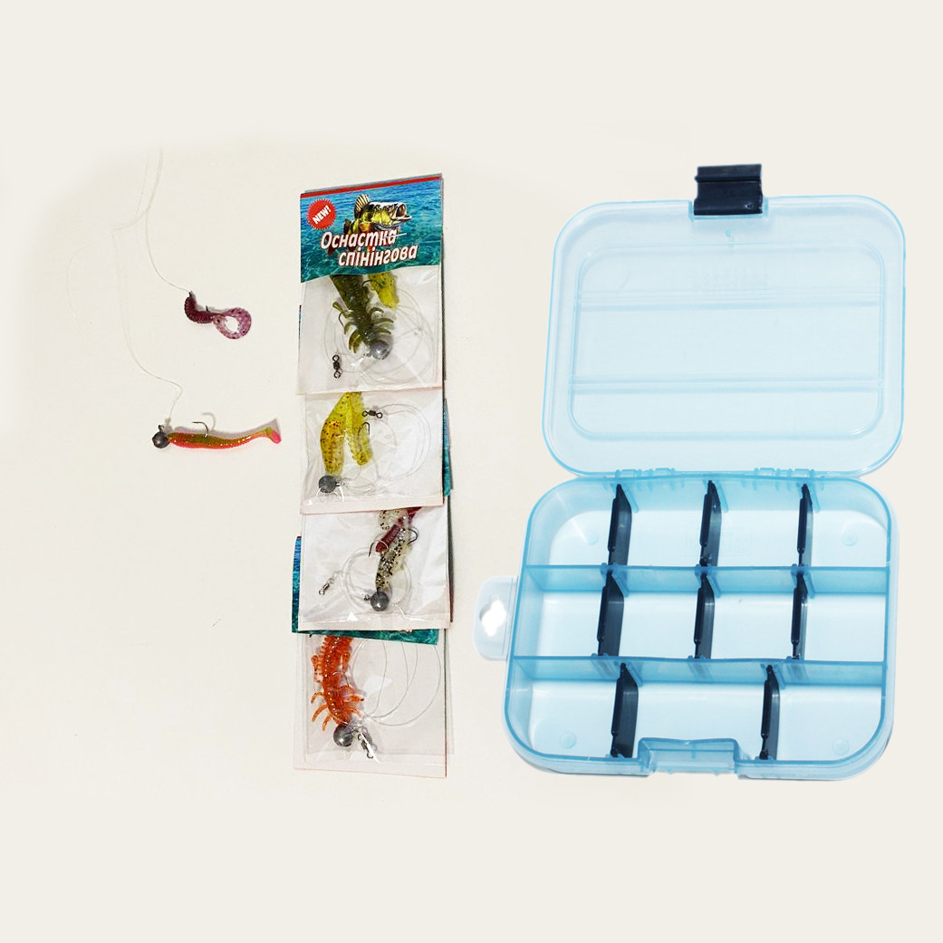 Обладнаний силікон. Спінінгова оснастка в зборі + коробка Basic Lures 5 шт.