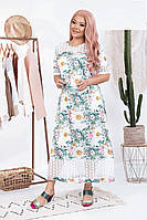 Прекрасное женское платье с цветочным принтом, ткань "Шелк Армани" 50, 52, 54, 56, 58, 60 размер 50