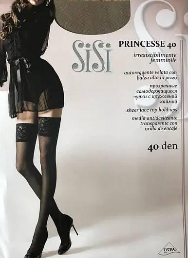 Високі Чорні панчохи жіночі Sisi Princesse 40 Den з мереживною резинкою Нижня жіноча білизна