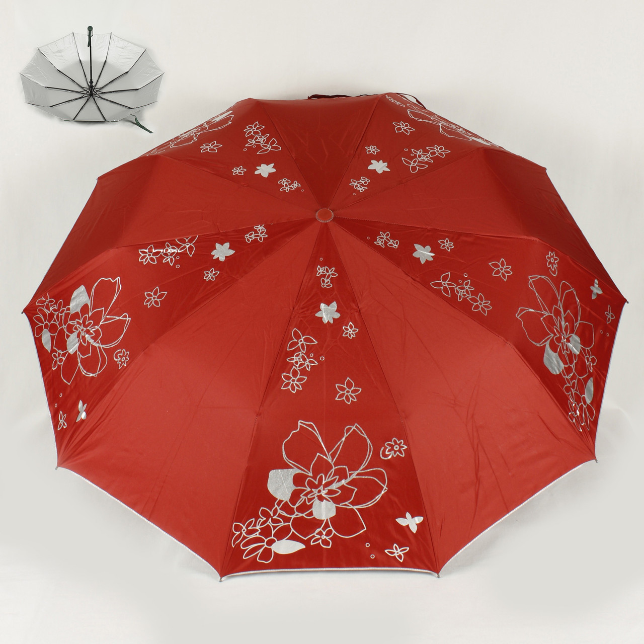 Зонт жіночий складний напівавтомат з внутрішнім запиленням червоний Bellissimo, фото 1
