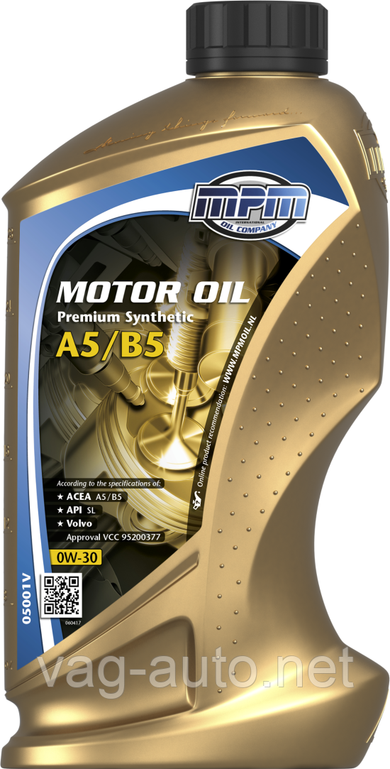 Моторна олива MPM Premium Synthetic A5/B5 / 0W30 / 1л. / (ACEA A5/B5, API SL, Volvo VCC 95200377)