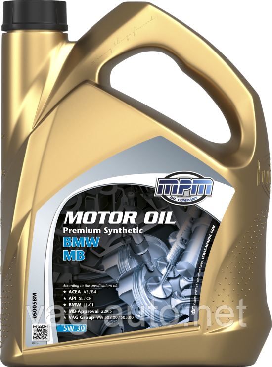 Моторна олива MPM Premium SyntheticBMW-MB / 5W30 / 5л. / (ACEA A3/B4, API CF/SL, BMW LL-01, MB 229.