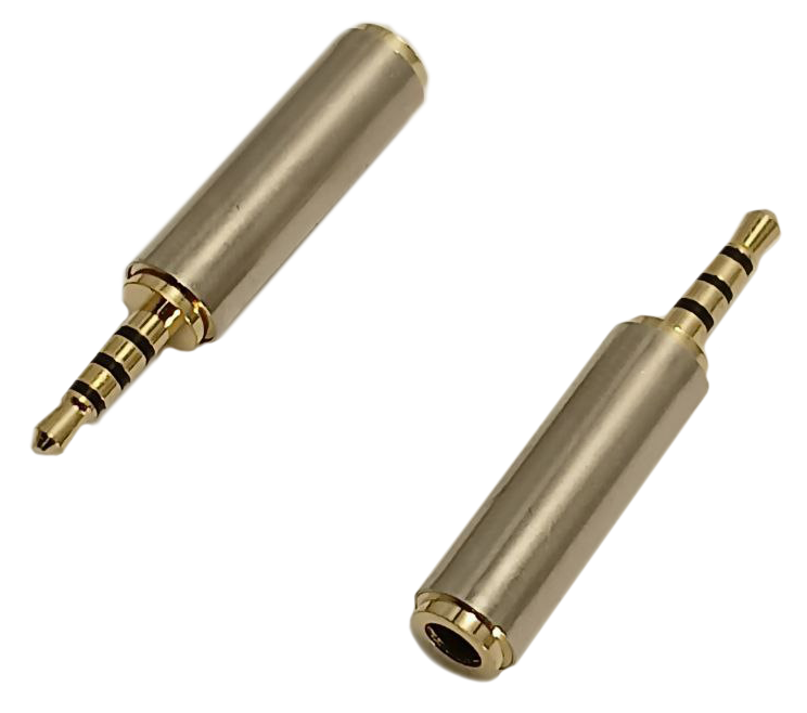 Перехідник штекер 2,5 мм - гніздо 3,5 мм стерео 4pin, gold, метал