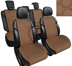 Преміум накидки на сидіння RINNEKO Темно-бежева Екошкіра Дизайн Соти 5 шт