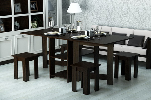 Стіл "Гостинний" 178х90х75 см. + 4 вкладні табуретки, Венге, фото 1