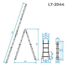Драбина з алюмінію, універсальна розкладна, телескопічна 4*4 сход. INTERTOOL LT-2044, фото 3