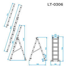 Драбина з алюмінію, 3-секційна універсальна розкладна, 3*6 сход., 3,4 м INTERTOOL LT-0306, фото 3