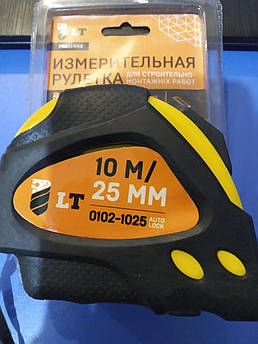 Рулетка вимірювальна 10 м x 25 мм із магнітним зачіпанням і автоматичною фіксацією автостоп