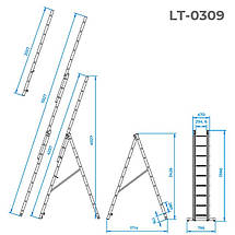 Драбина з алюмінію, 3-секційна, розкладна, 3*9 сход., 5,93 м INTERTOOL LT-0309, фото 4