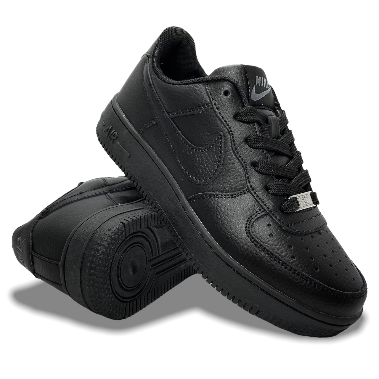 Кросівки жіночі осінні Nike Air Force шкіряні зі шнурівкою чорні демі осінь/весна