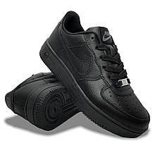 Кросівки жіночі весняні Nike Air Force шкіряні зі шнурівкою чорні демі осінь/весна