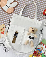 Рюкзак сумка школьная для девочки Teddy Beer(Тедди) с мишкой белого цвета Goghvinci (AV309)