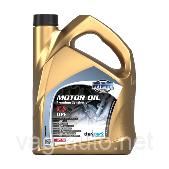 Моторна олива MPM Premium Synthetic C3 DPF / 5W30 / 5л. / (ACEA C3, API CF/SN, Opel/GM dexos2)